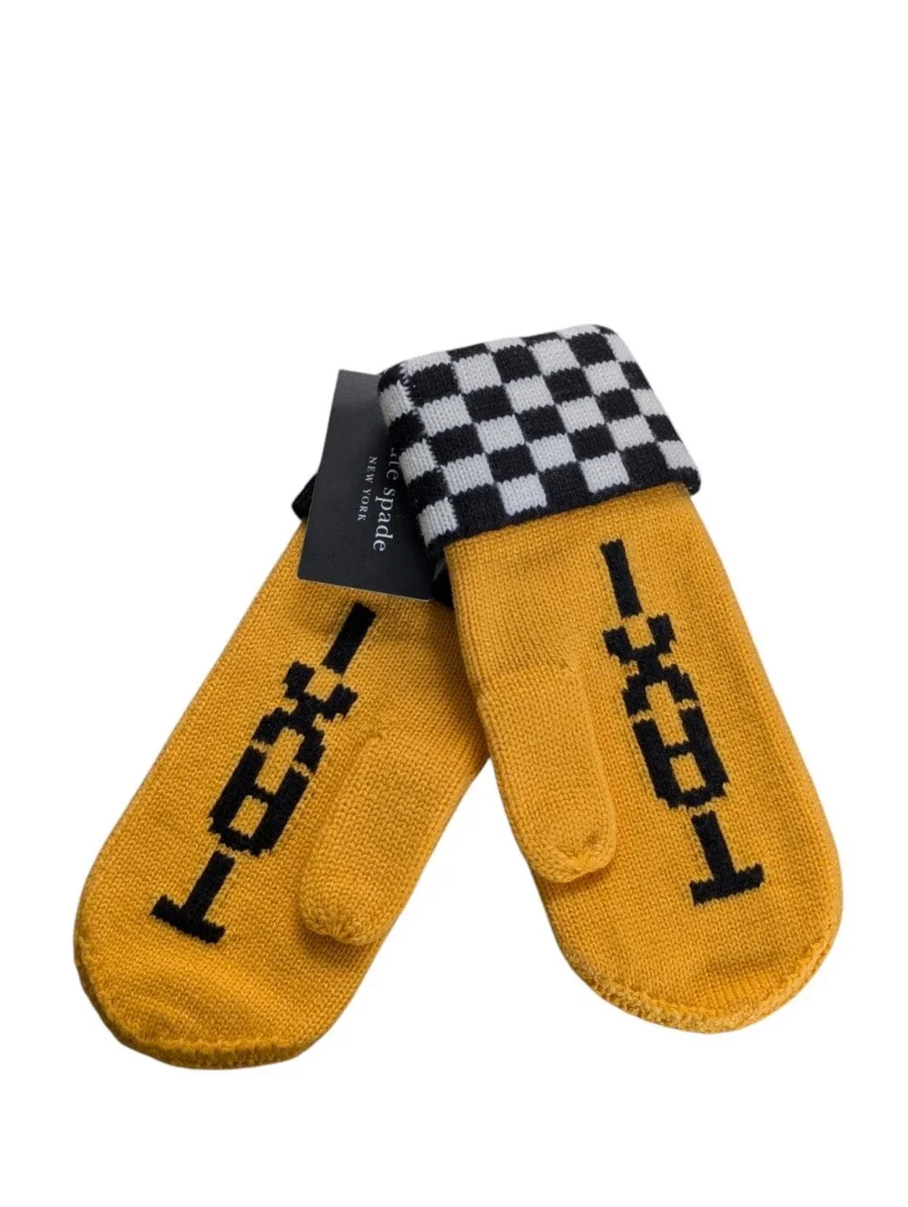 NWT Kate Spade ♠️ New York Taxi Checkboard Mittens Yellow Black